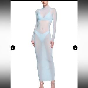 Skims Mock Neck Sheer Long-Sleeve Mesh Maxi Dress - Opal